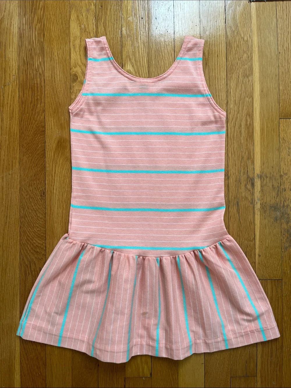 Vintage 80s Girls Size 10 Drop Waist Striped Summer Tank Play Dress Sundress